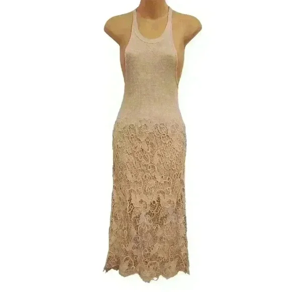 Free People Nora Crochet Tank Midi Dress in Cream $128 - thefunkyskunk.ie